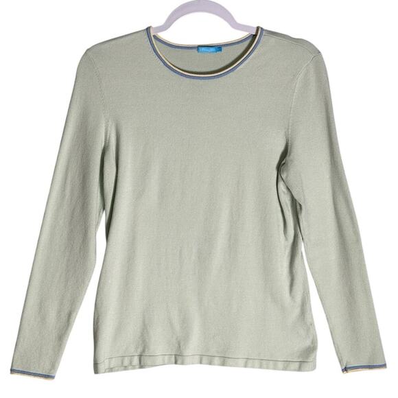 J McLaughlin Sz M Pullover‎ Long Sleeve Sweater Contrasting Trim Neckline Wrists - Picture 1 of 13